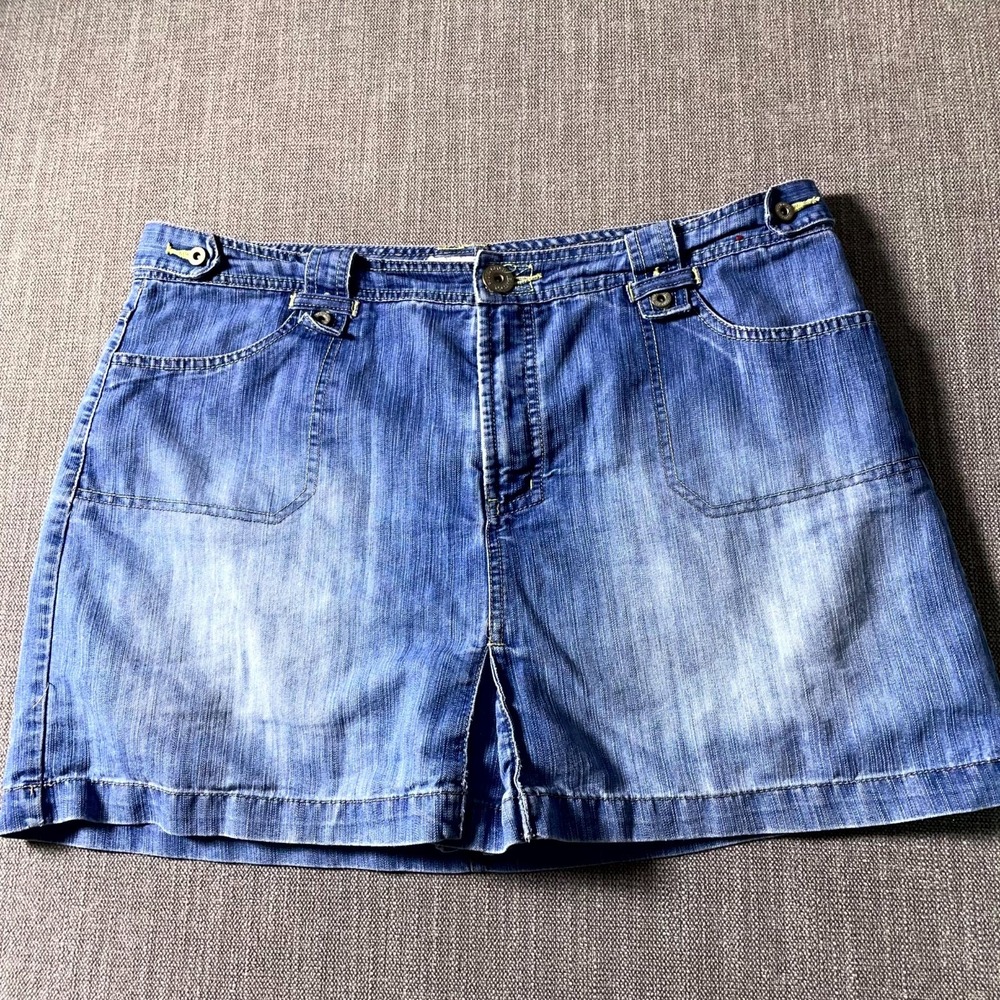Faded Glory Missy Skort Skirt Womens 18 Blue Denim High Rise Dark Stone Wash